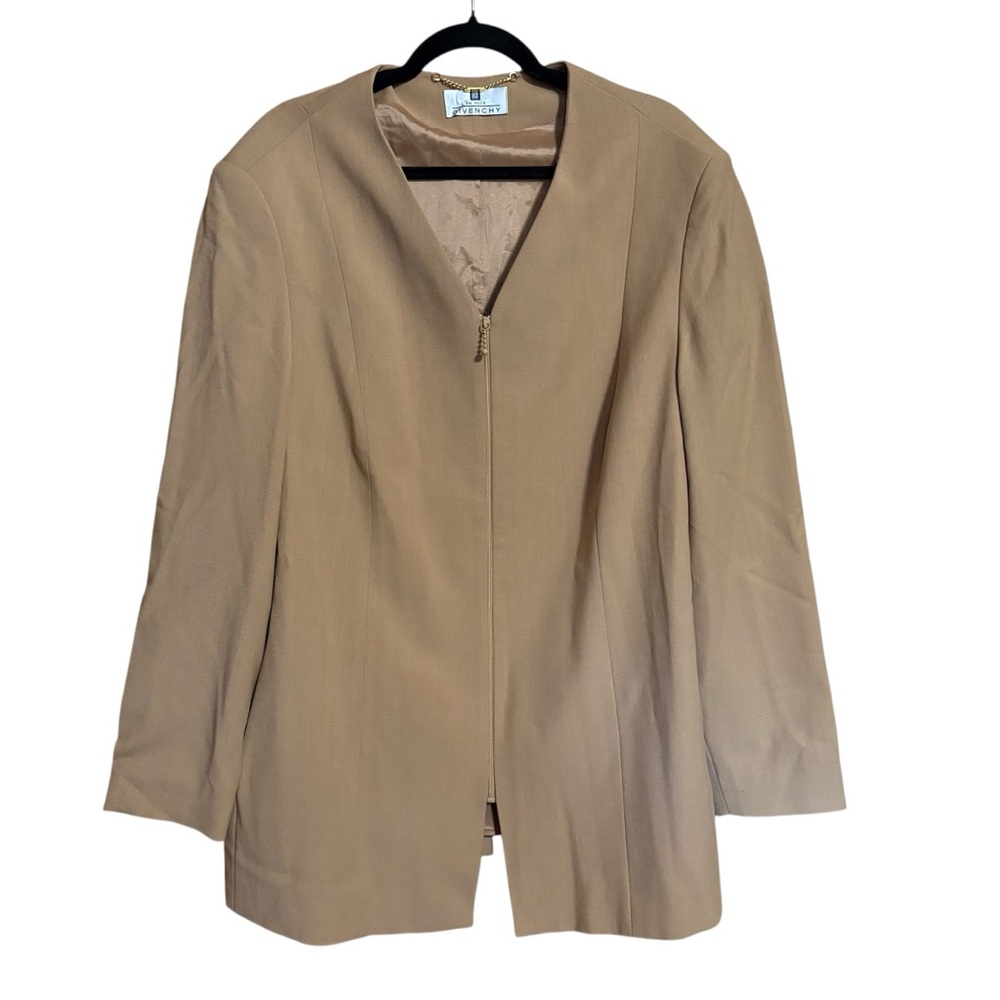 Givenchy Vintage 80s Wool Blend Camel Tan Career Office Luxury Zip Blazer Jacket